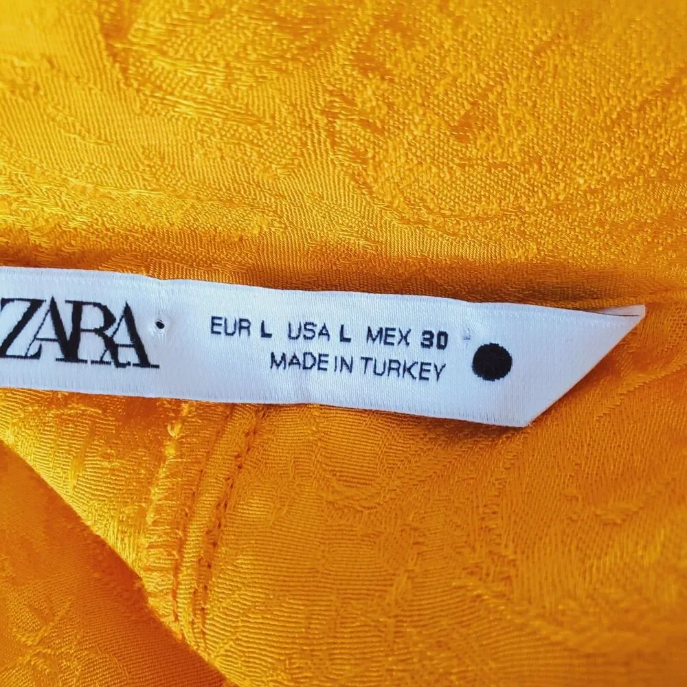 Zara Jumpsuit Womens Size Large Orange Yellow Jacquard Full Length Frayed Hem - Picture 9 of 11